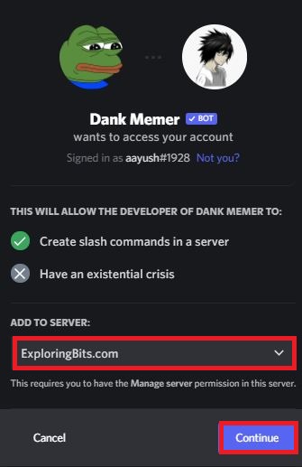 Dank Memer select server