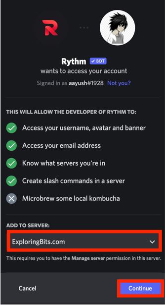 Add rythm to discord server