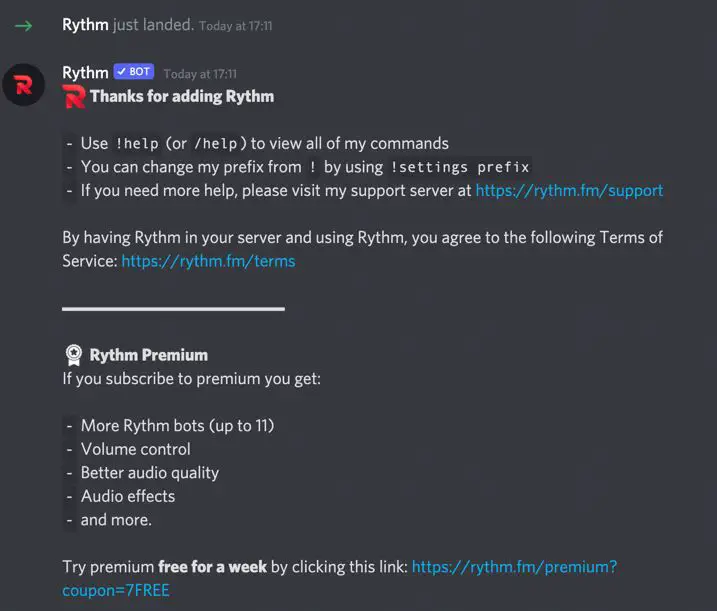 Rythm bot inside discord server