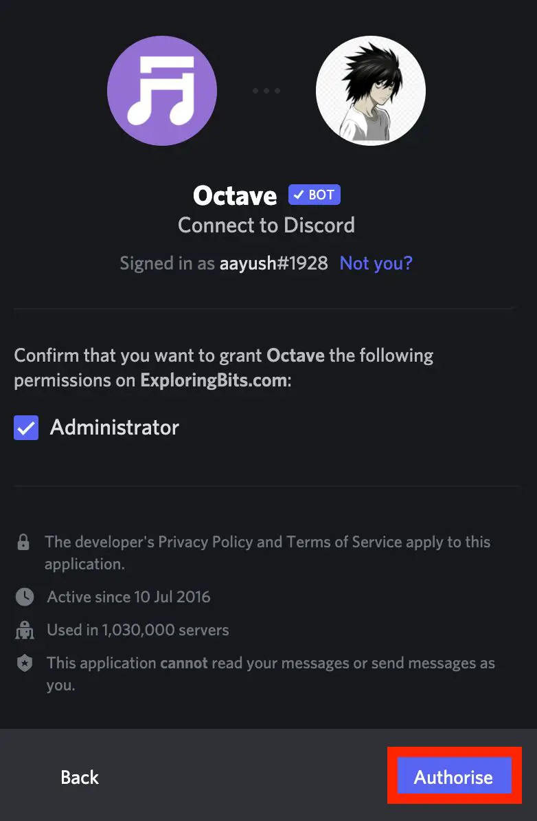 Authorize the Permissions for Octave Bot
