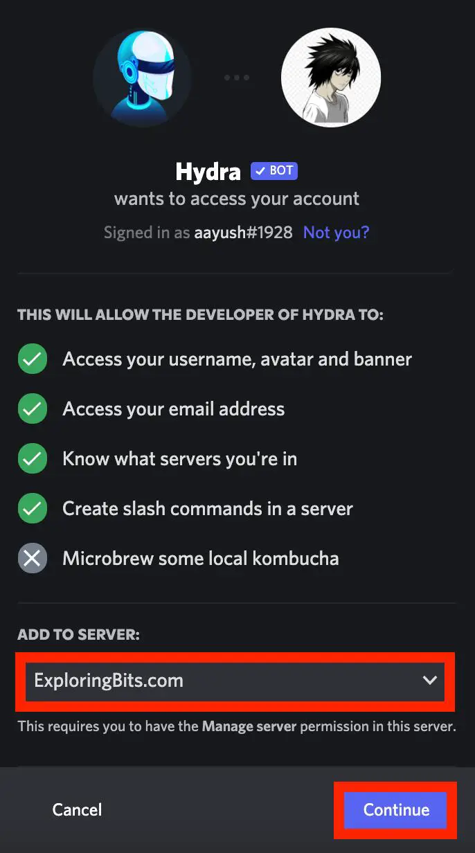 Select Server for Hydra Bot