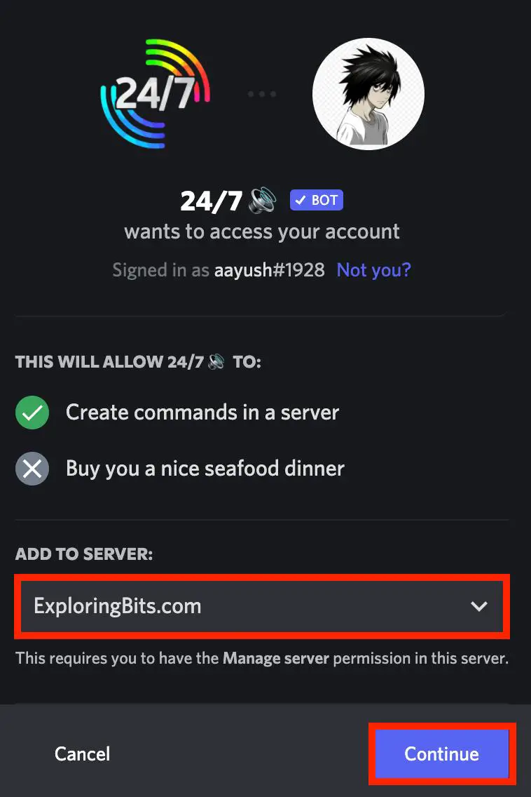 Select the Server for 24_7 Bot