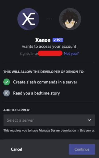 Select discord server for xenon