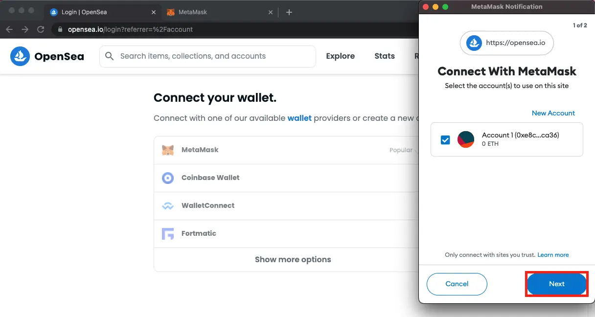 Connect MetaMask to Opensea