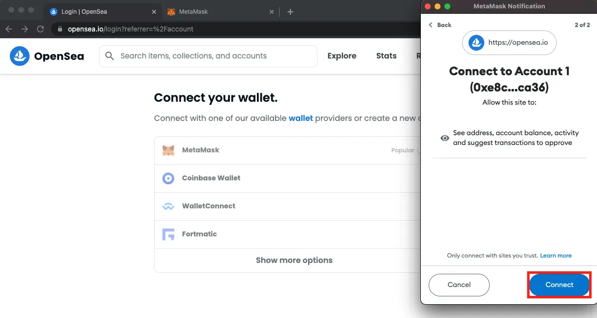 Connecting Metamask to opensea