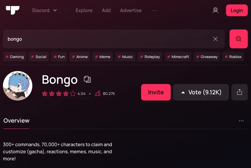 How to add or invite Bongo Bot to the discord server