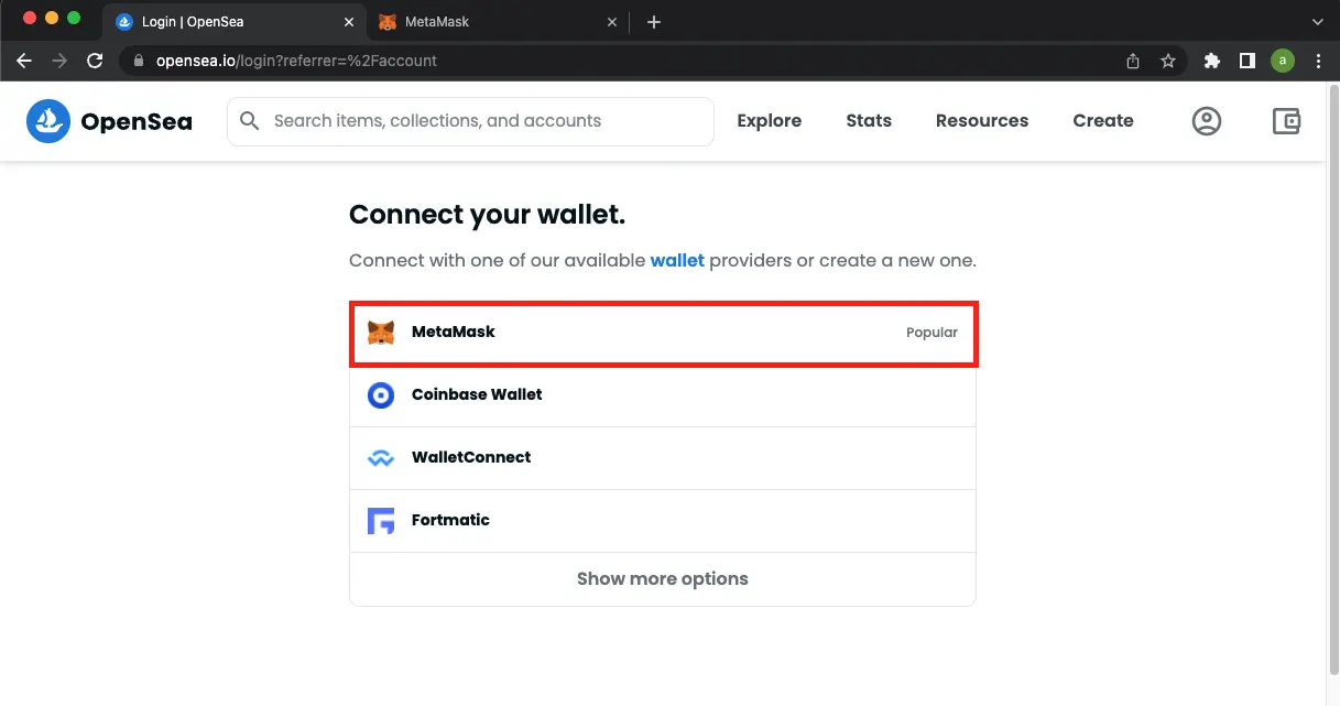 Link MetaMask to Opensea