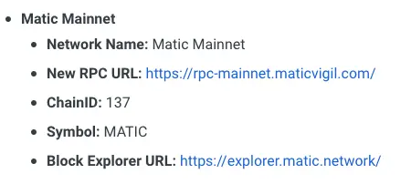 Matic Mainnet details