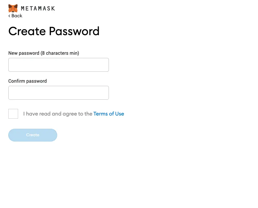MetaMask Create a Password