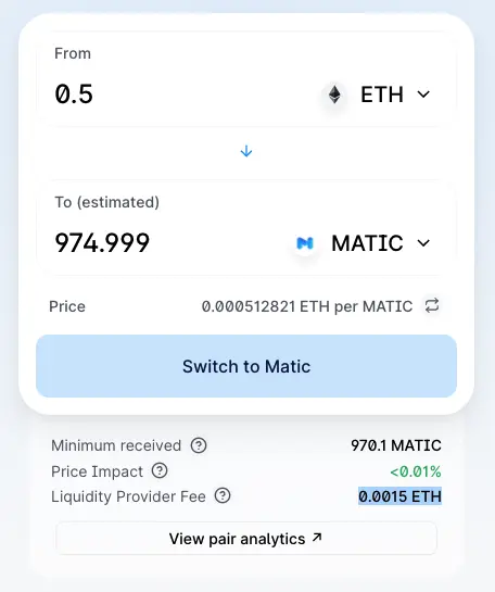 Quickswap switch to matic