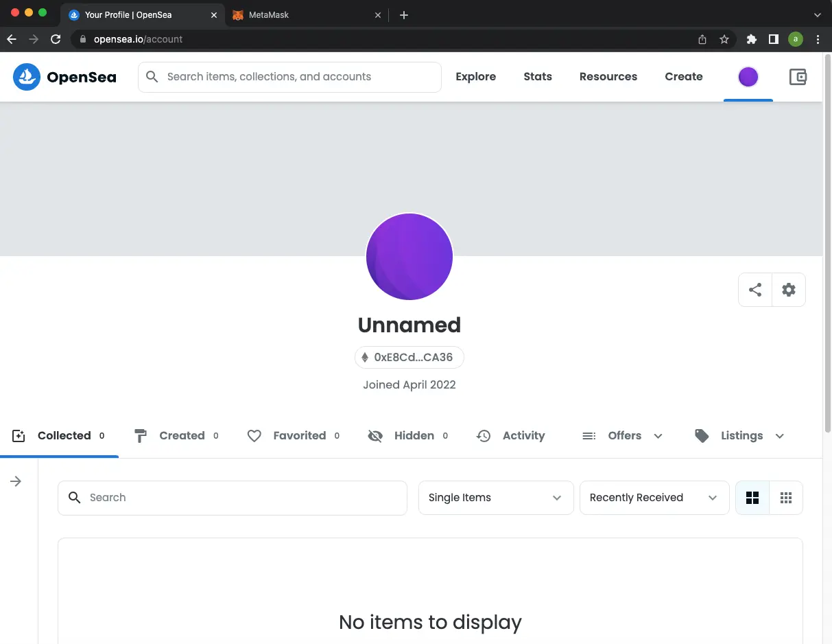 Your Profile at Opensea
