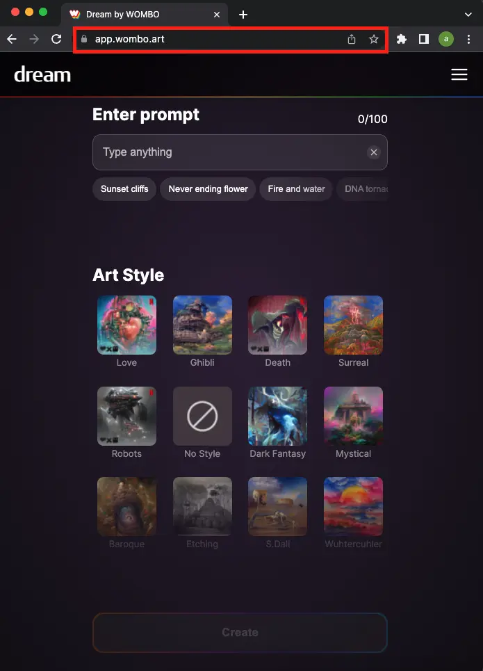 wombo AI Art Generator