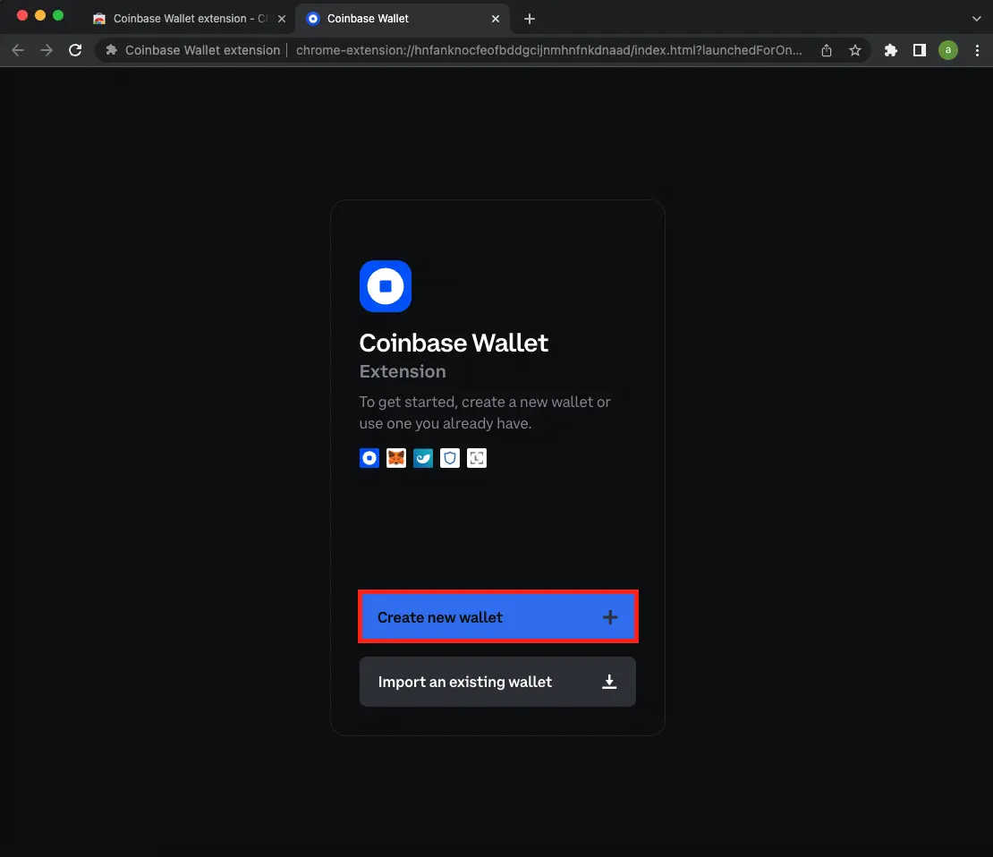 Create new wallet in coinbase
