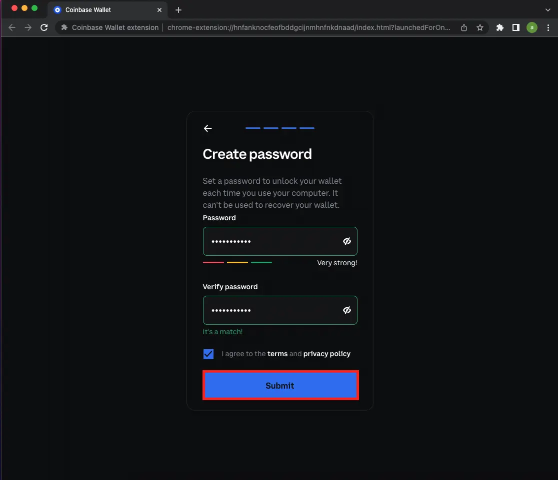 create a password for coinbase wallet