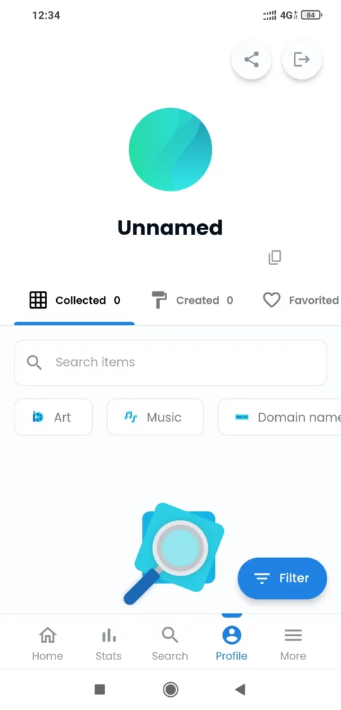 opensea account has been created on app