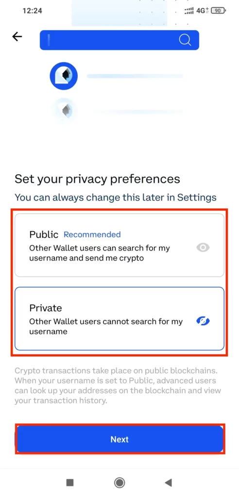 public or private username on app