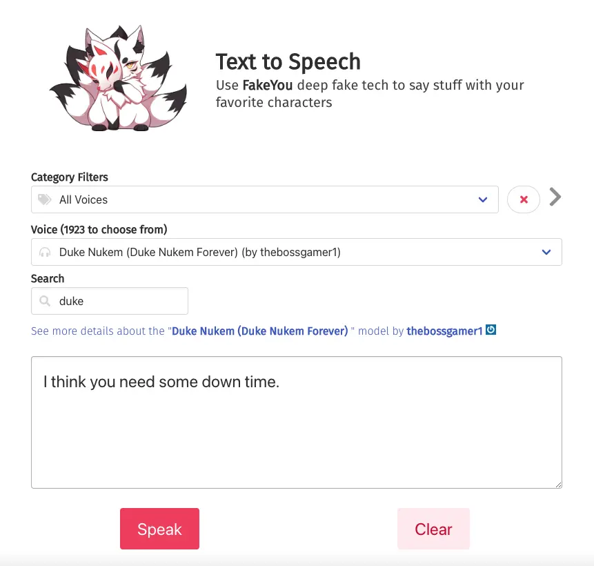 Duke Nukem text to speech voice with fakeyou