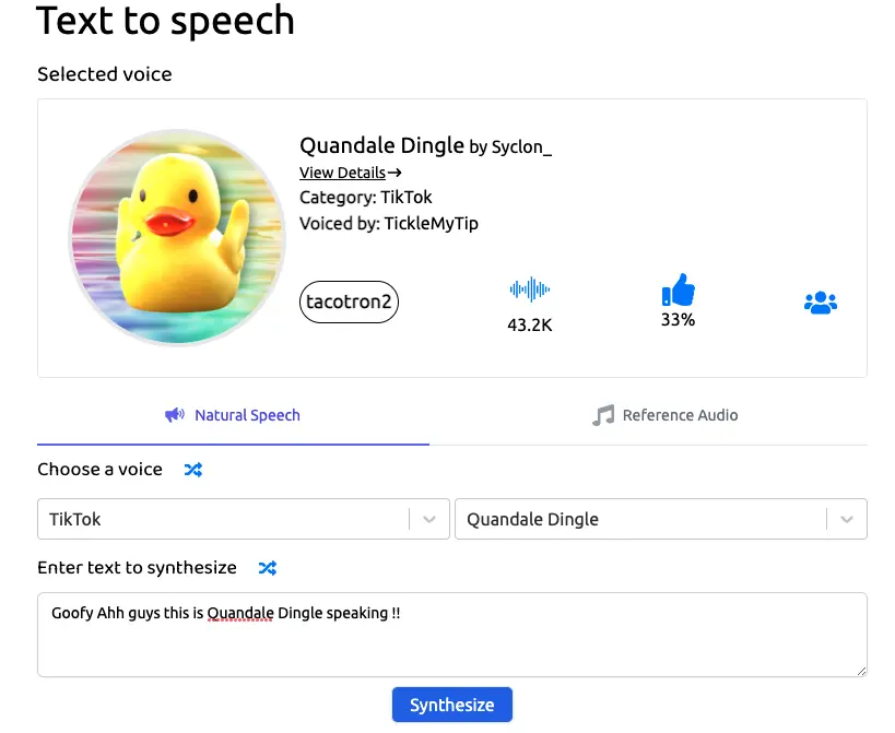 Free Quandale Dingle Text to Speech Voice Generator Online