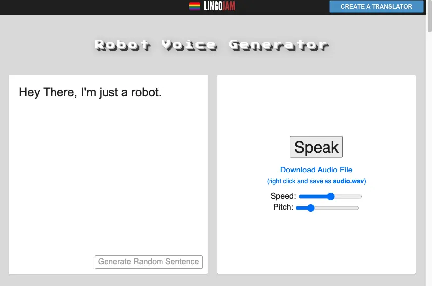 Lingojam Robot Voice Generator