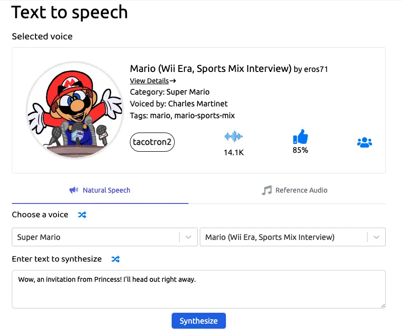 Mario text to speech uberduck