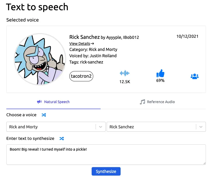 Rick Text to Speech Voice Generator Uberduck