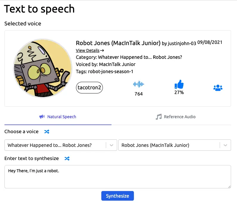 Robot text to speech voices with uberduck.ai