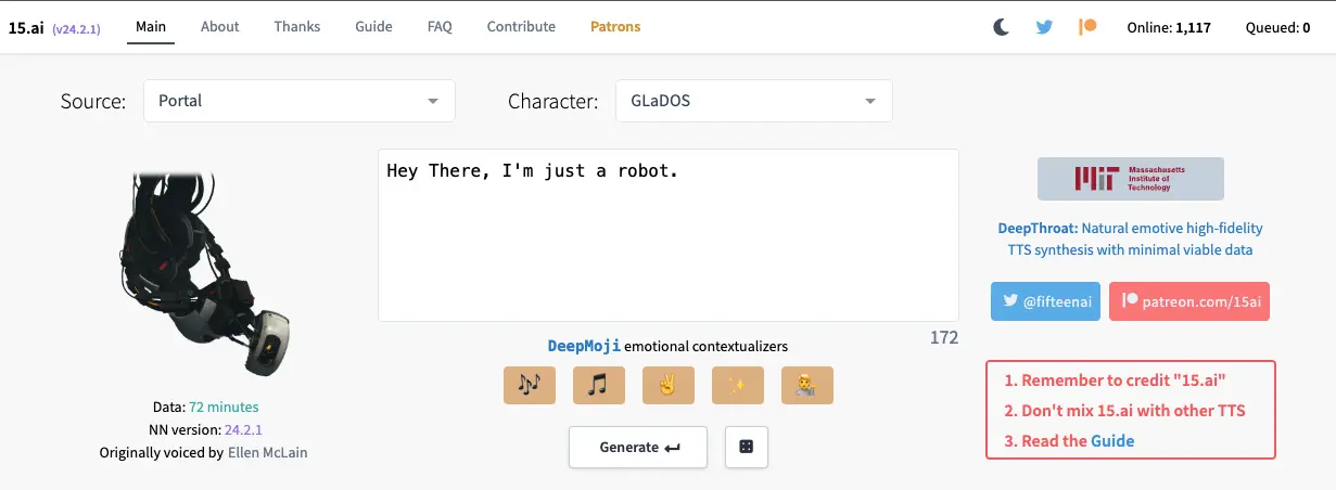 generate Robot Text to Speech Voice at 15