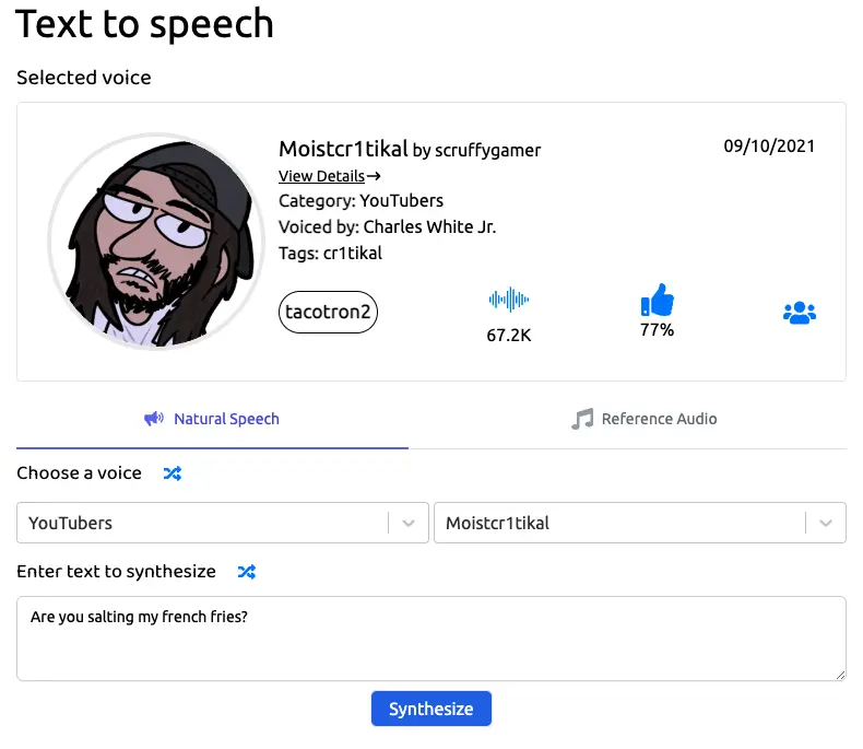 How to generate Moistcr1tikal text to speech voices with uberduck