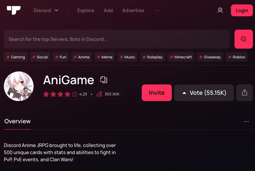 Add AniGame Bot to your Discord