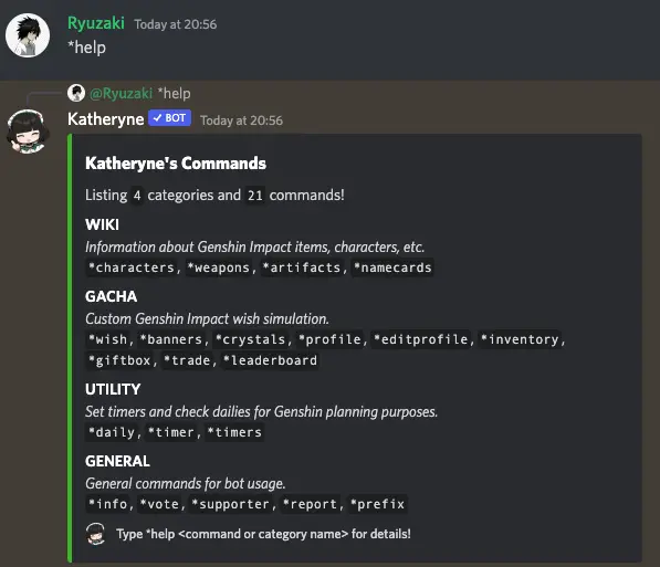 Katheryne Bot Commands List