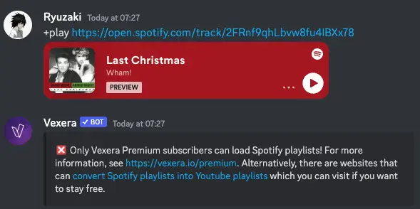 Can Vexera Bot Play Spotify Playlist