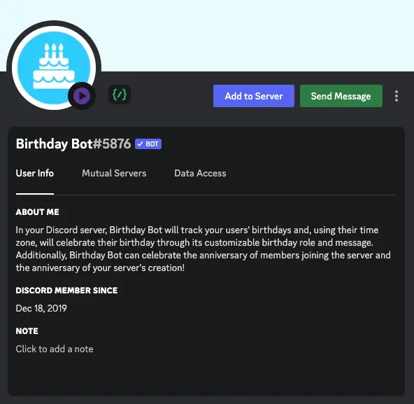 Birthday Bot Discord Features